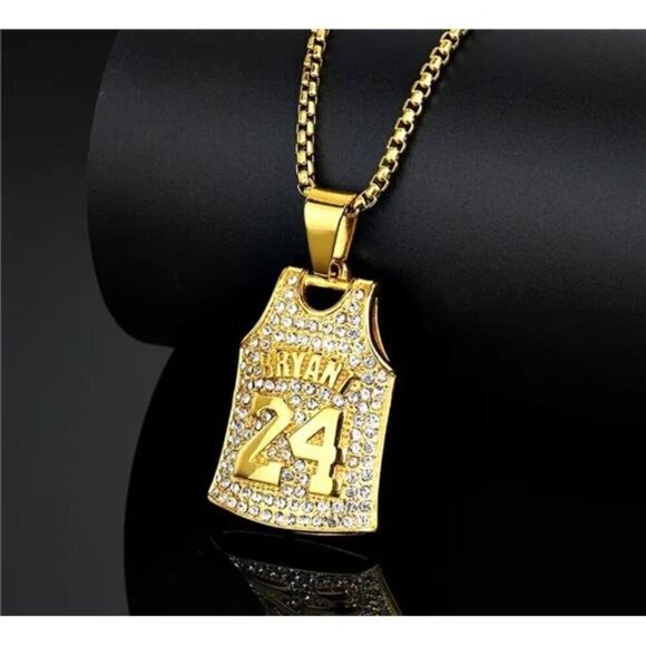 Kobe Bryant Stainless Number 24 Basketball Jersey Necklace for Men Boys Iced Out - Picture 2 of 6